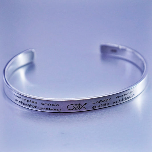 6.75”, Sterling 925 silver bracelet, quote cuff therapist coach motivator jokey