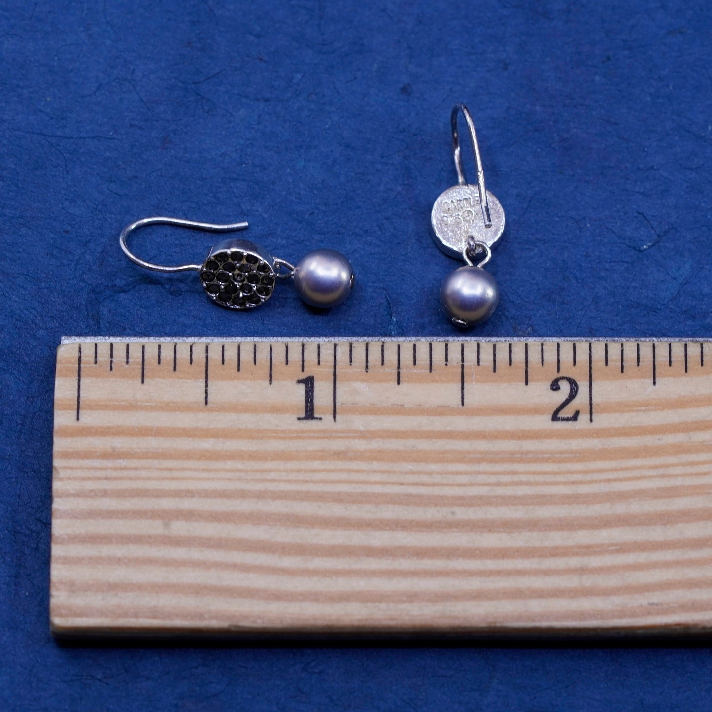 carolee Sterling Silver handmade Earrings. 925 circle with pearl and marcasite