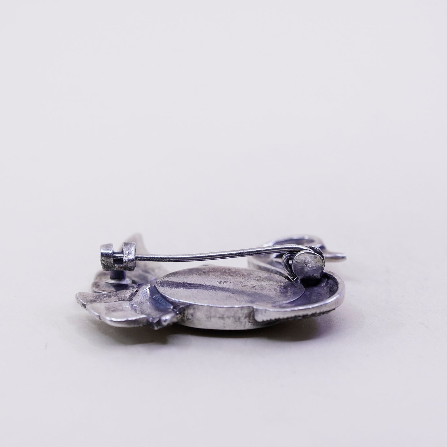 Sterling silver handmade brooch, 925 pin with obsidian swan bird and marcasite