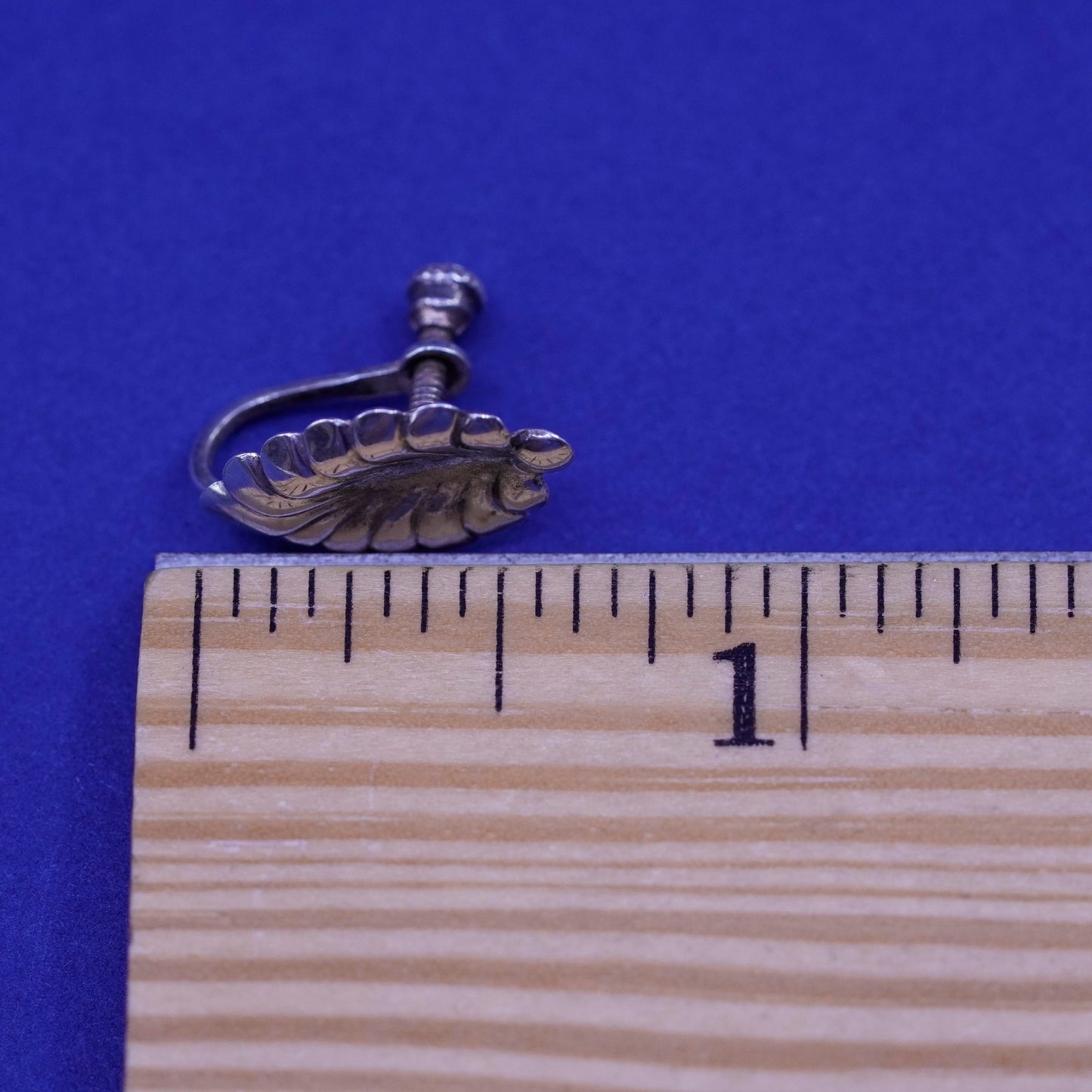 Vintage Sterling silver handmade earrings, 925 screw back leaf