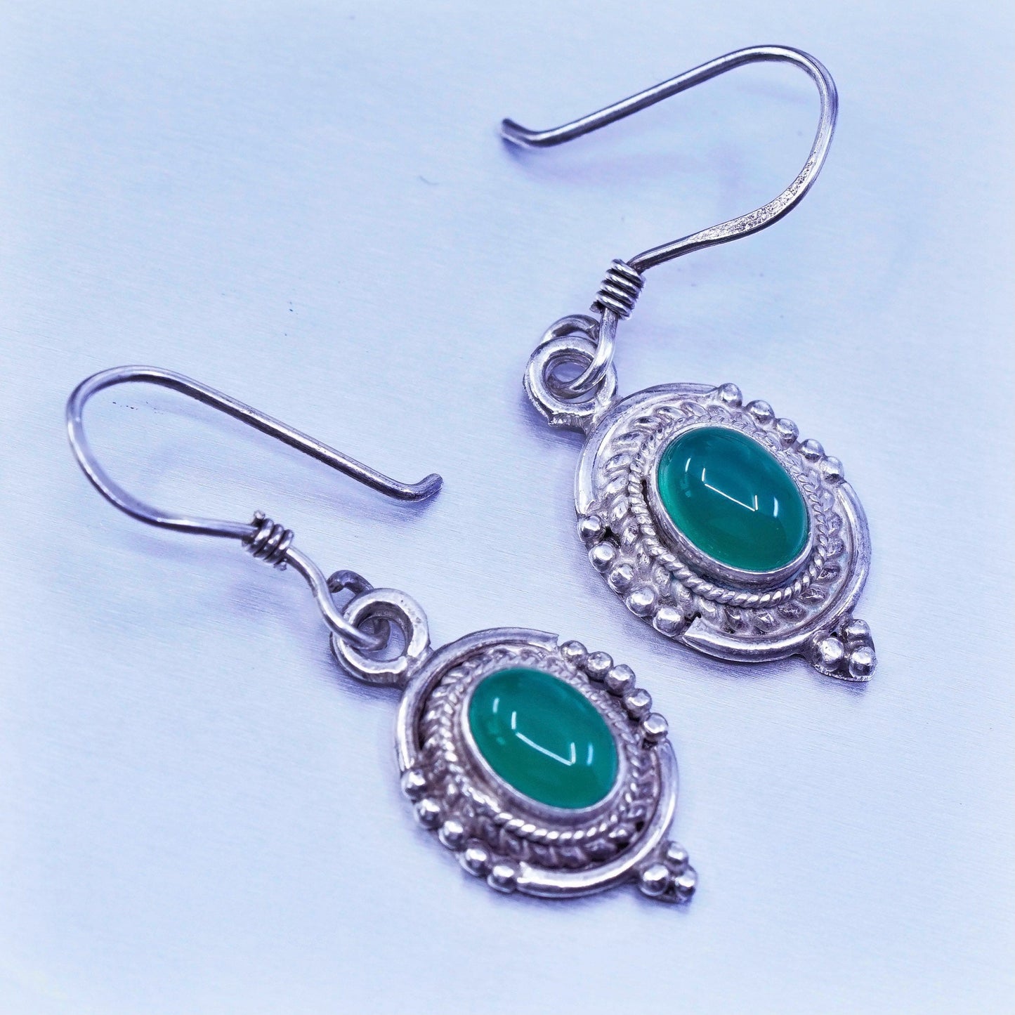 Vintage Sterling 925 silver handmade earrings with emerald and beads