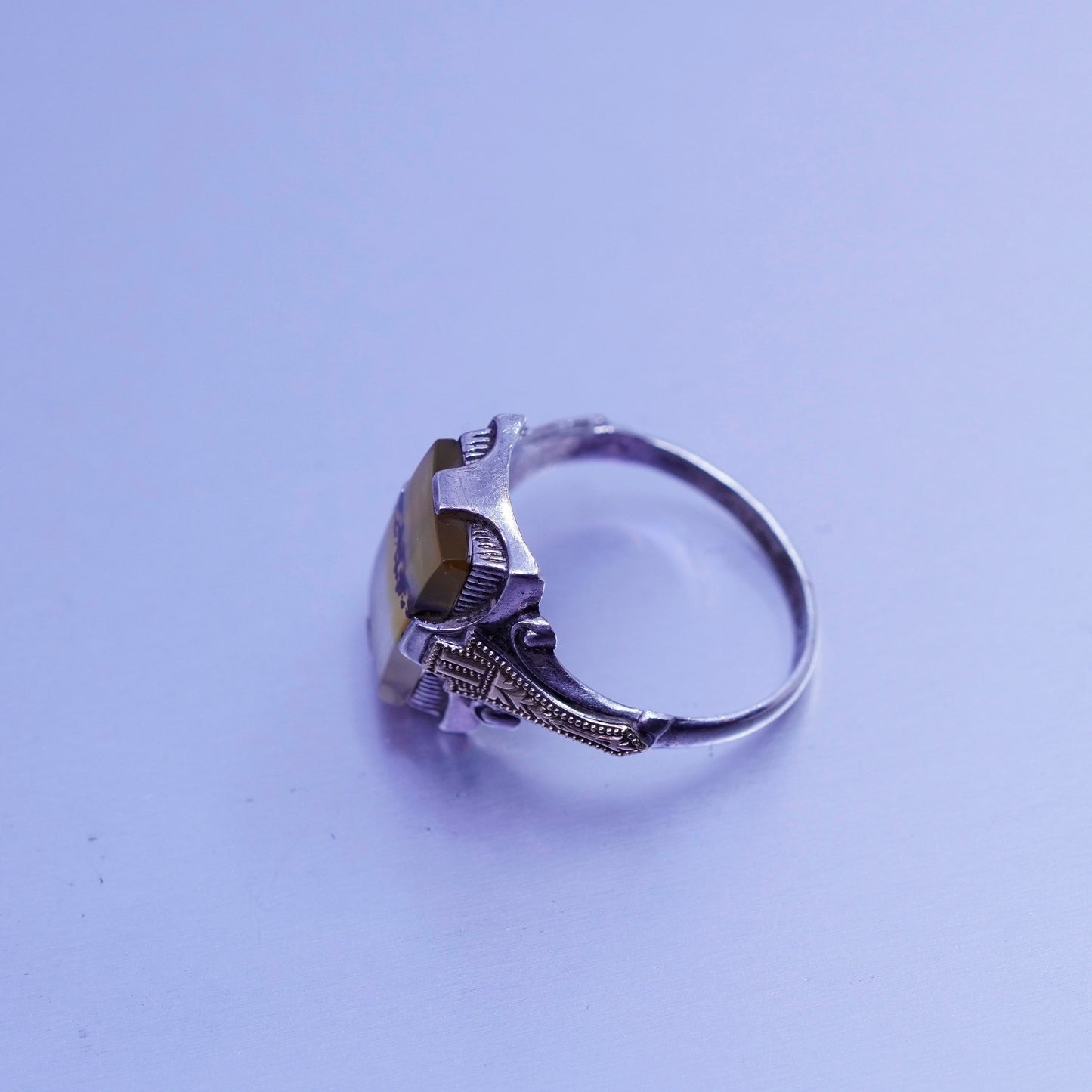 Size 6.25, vintage Sterling 925 silver handmade ring with landscape agate