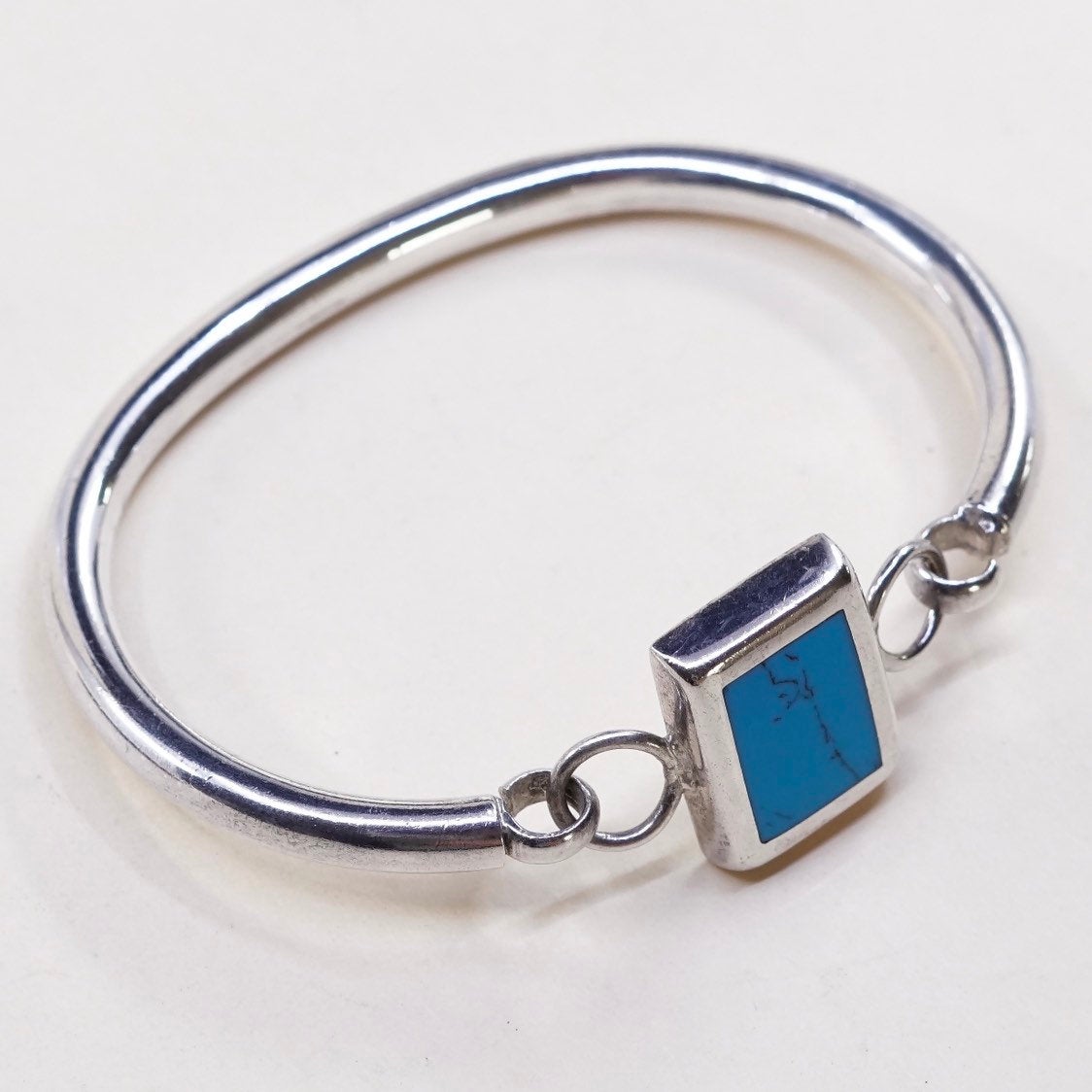 6.5", vtg mexico sterling silver bangle bracelet with turquoise details