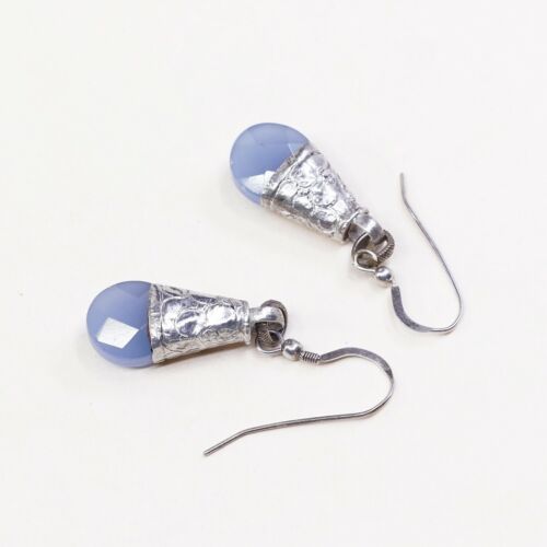 Vtg handmade Sterling 925 Silver earrings, Teardrop Crystal Cluster Dangles