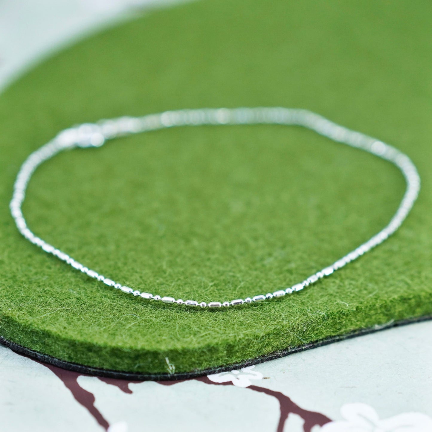 9.75”, Vintage Handmade sterling silver anklet, 925 beads chain