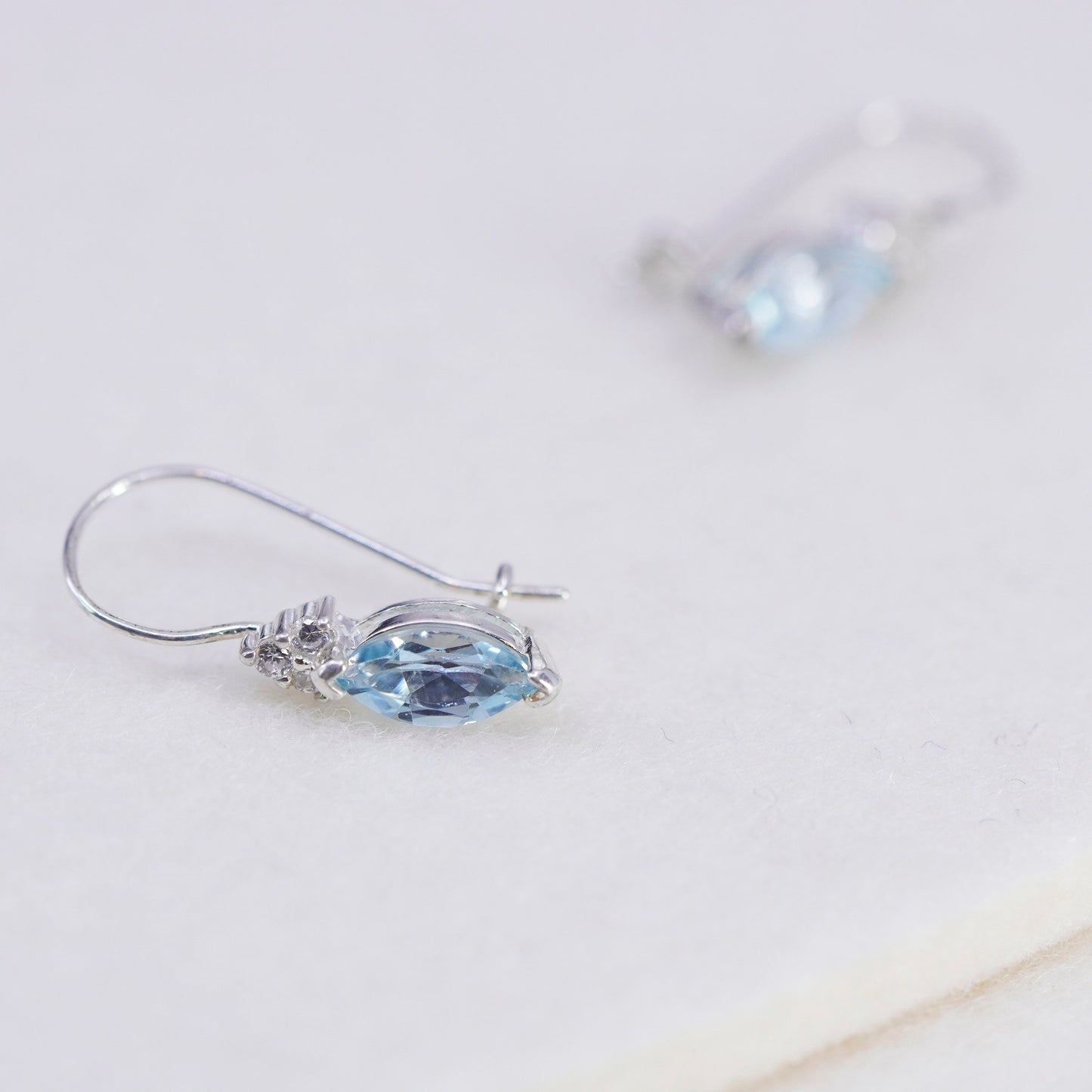 Vintage Sterling 925 silver marquise shaped earrings with blue topaz