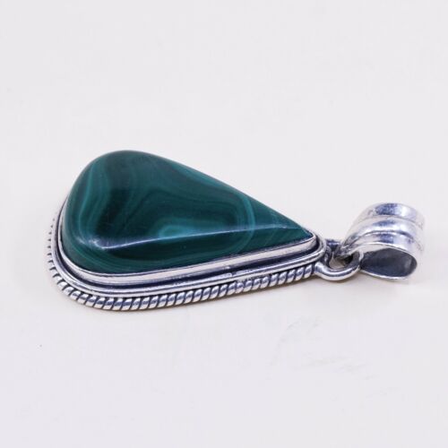 VTG Mexico sterling 925 silver handmade slide pendant W/ Teardrop malachite