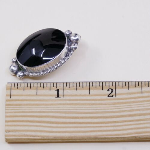 Vtg Oval Sterling Silver Clip on Obsidian Earrings W/ Beads, Stamped 925 Mexico