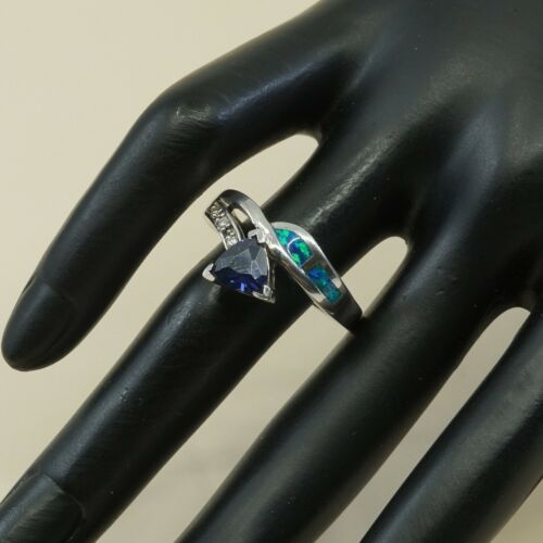 Sz 9, Vtg Sterling Silver Ring, 925 Silver Band W/ opal n amethyst