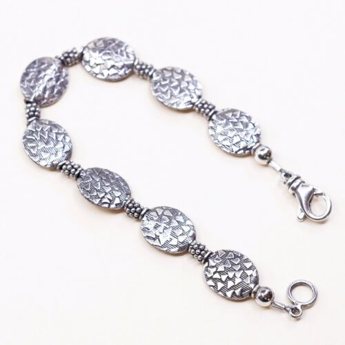7” Vintage Sterling Silver Handmade Bracelet, 925 Flatten Oval Charms