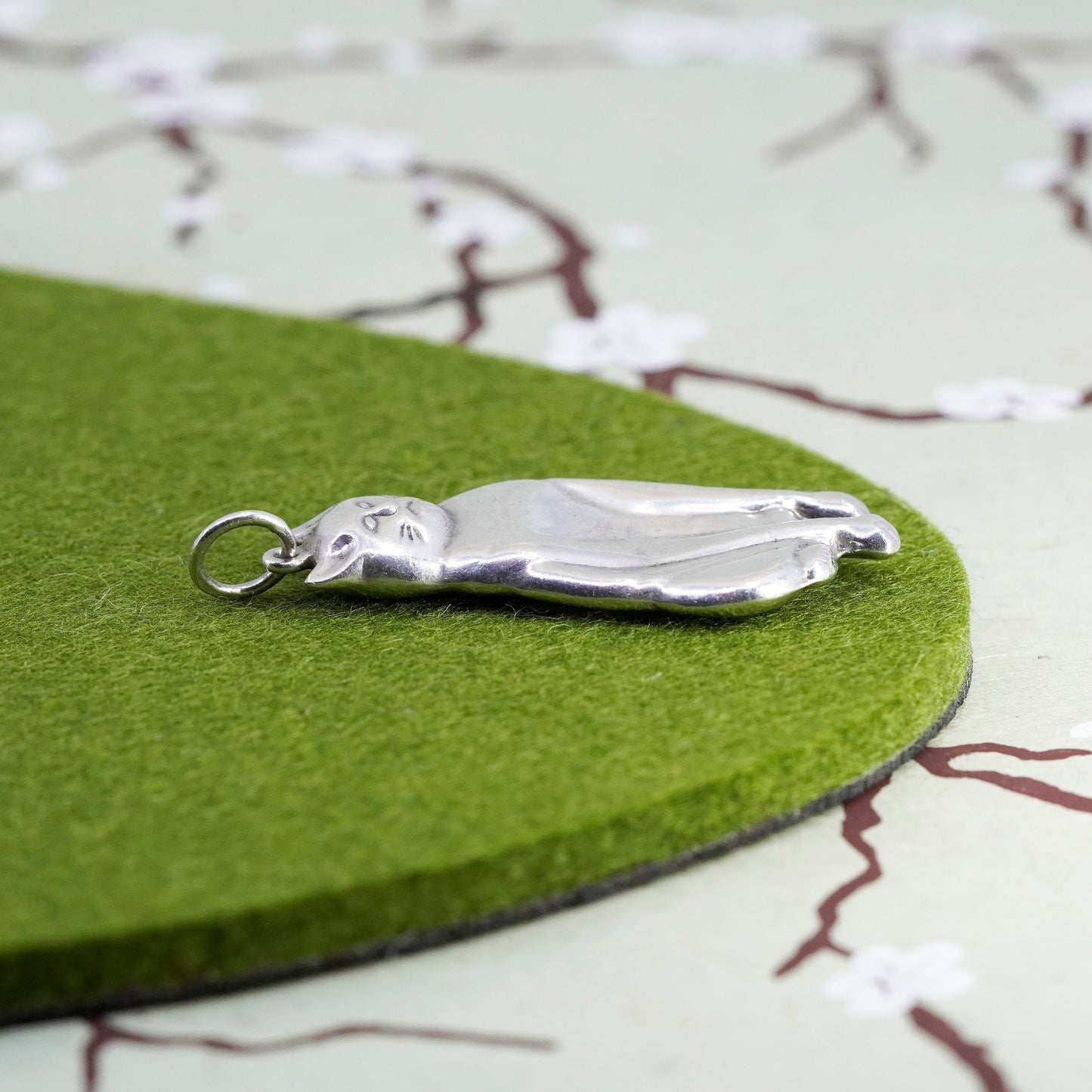 Vintage Sterling silver handmade pendant, 925 kitty cat