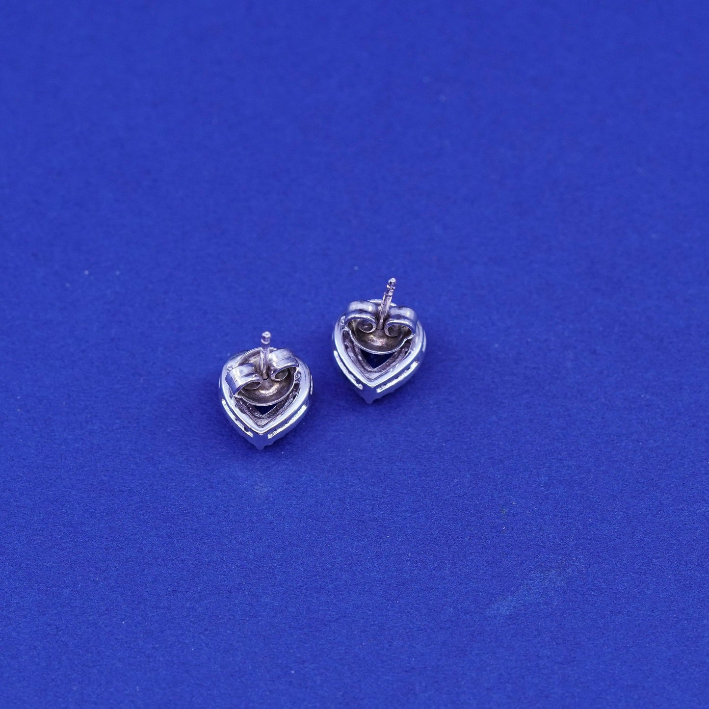 Vintage Sterling silver handmade earrings, 925 heart studs with topaz and cz