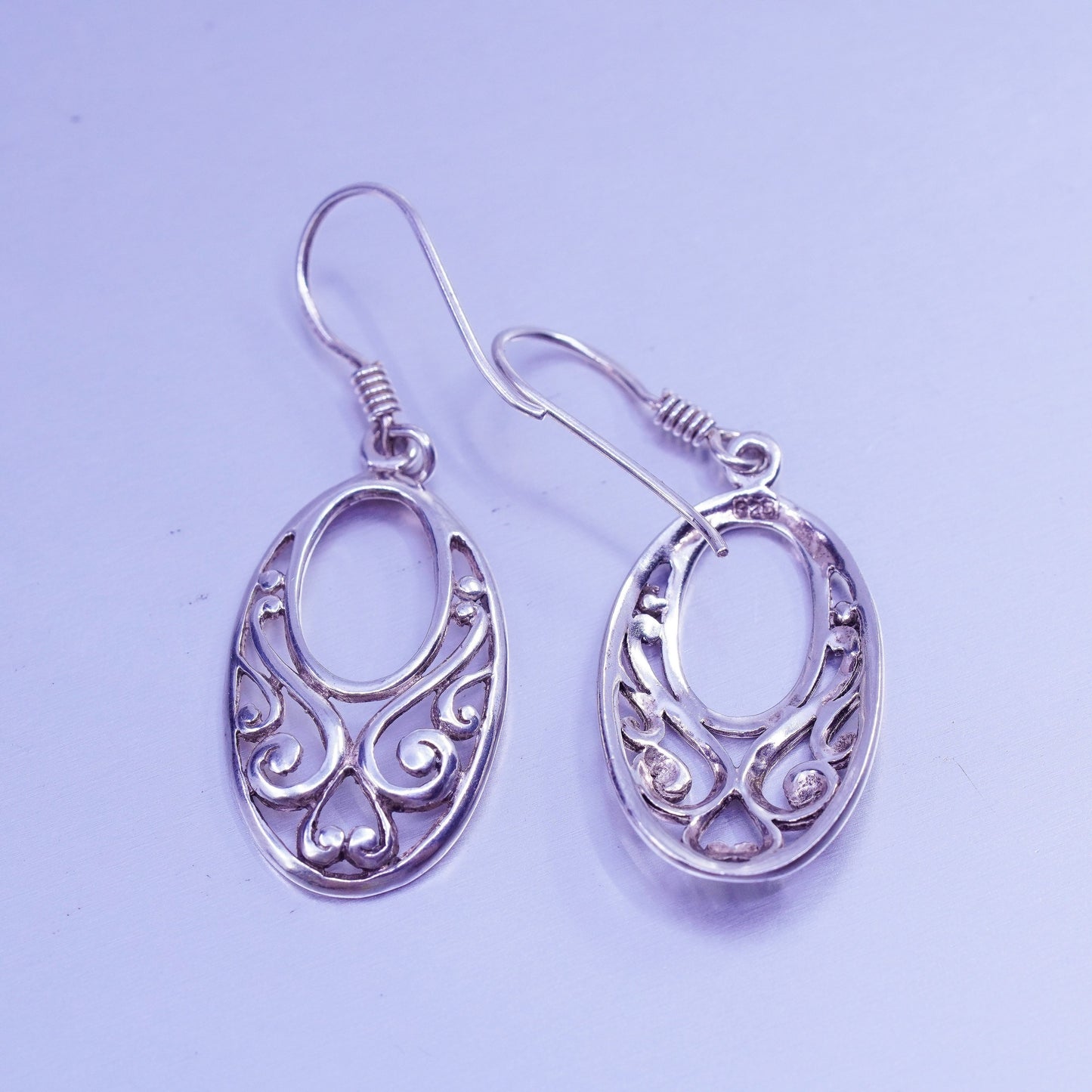 Vintage Sterling 925 silver handmade filigree oval earrings