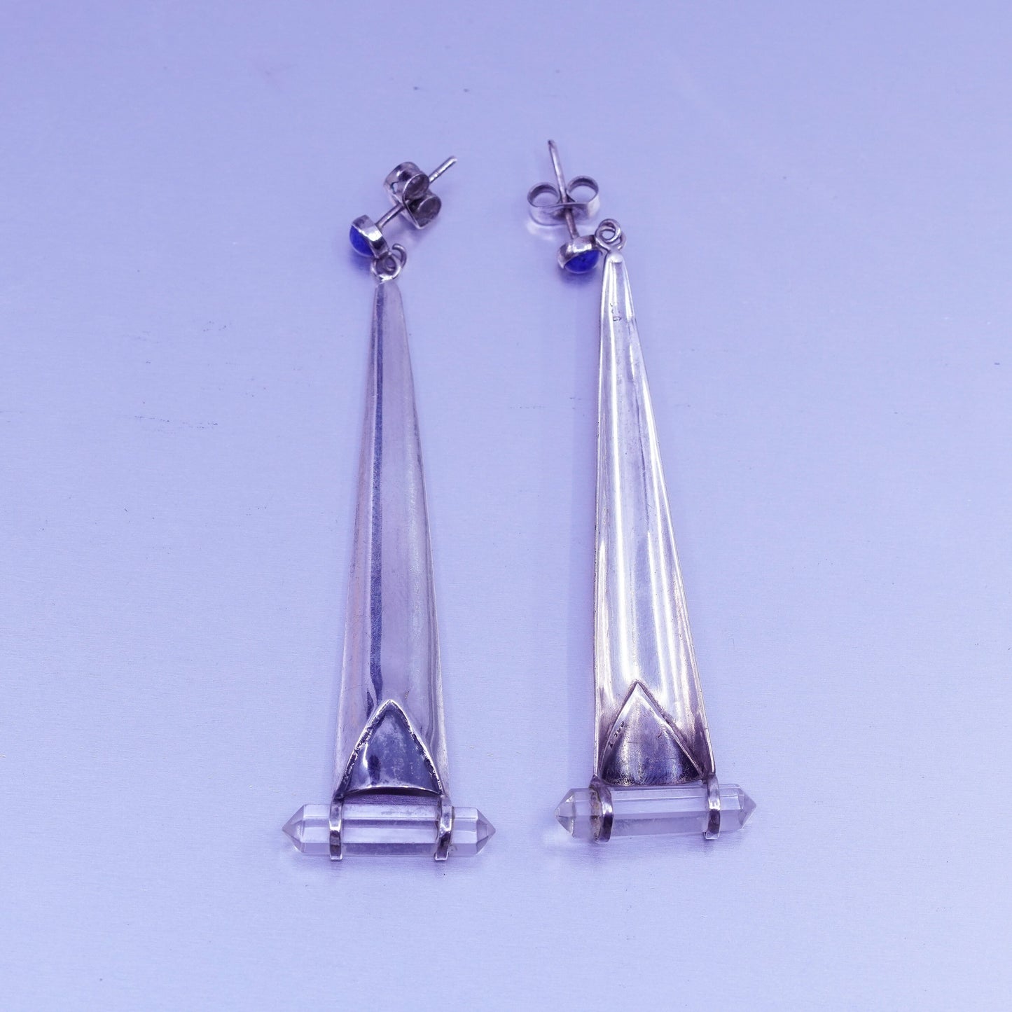 Vintage Sterling 925 silver long teardrop earrings healing crystal lapis lazuli