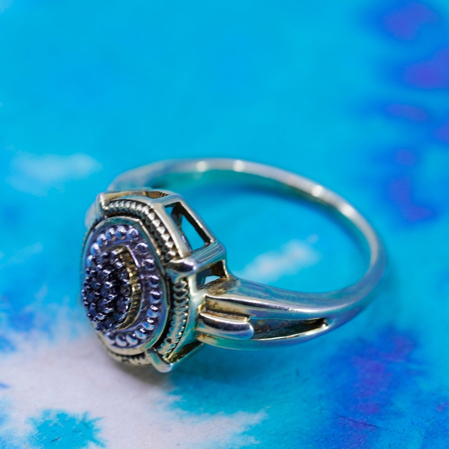 Size 8, vintage vermeil gold Sterling 925 silver handmade ring genuine diamond