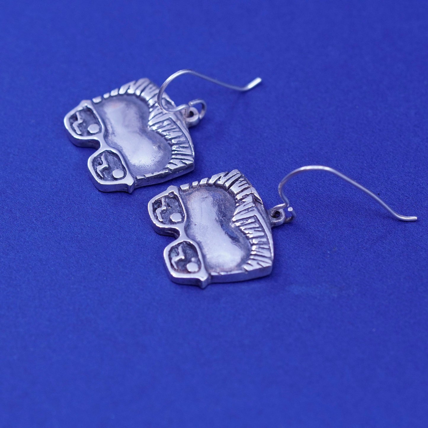 sterling 925 silver earrings, comic book figure forehead with sunglasses