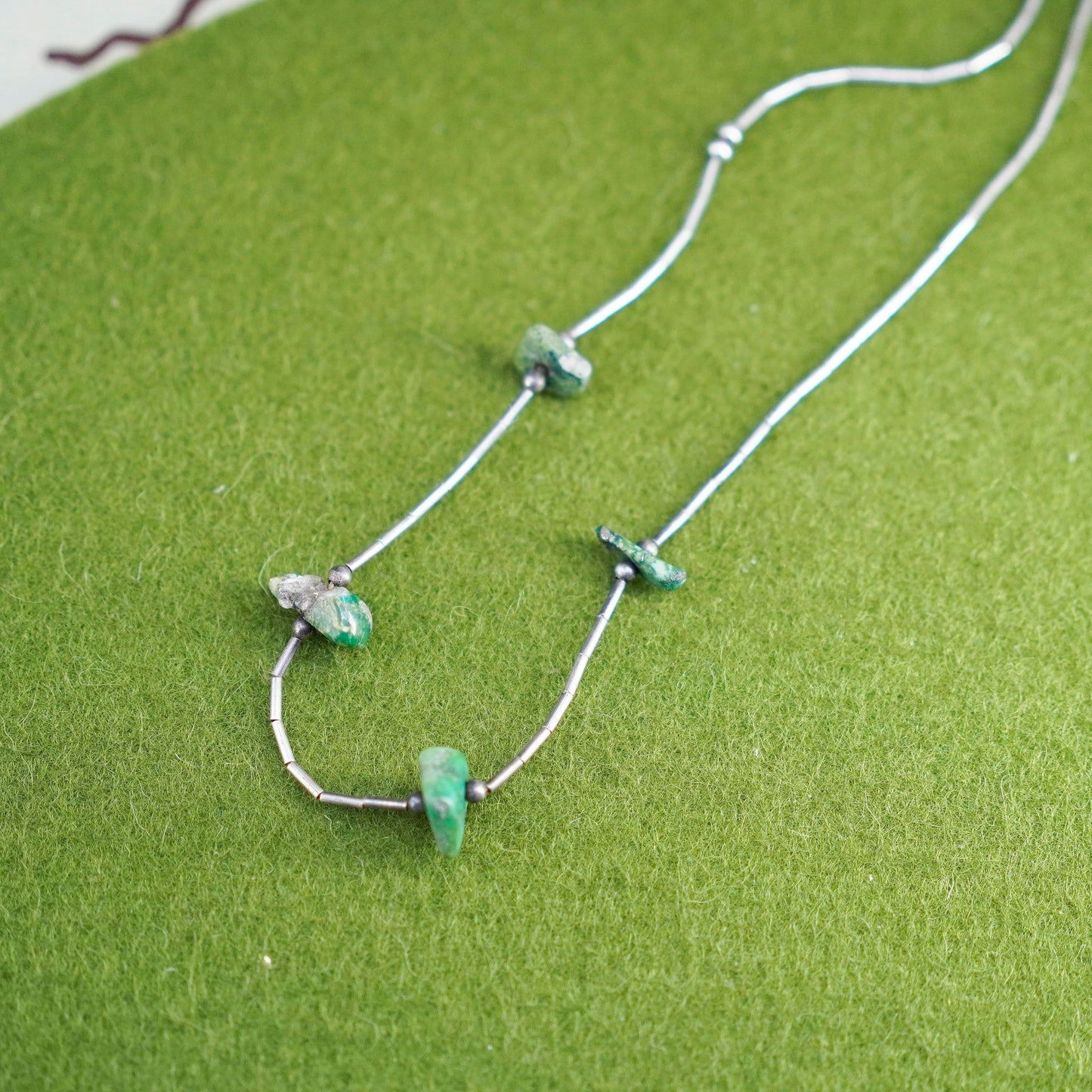 16”, Native American Navajo Sterling necklace 925 liquid silver chain turquoise