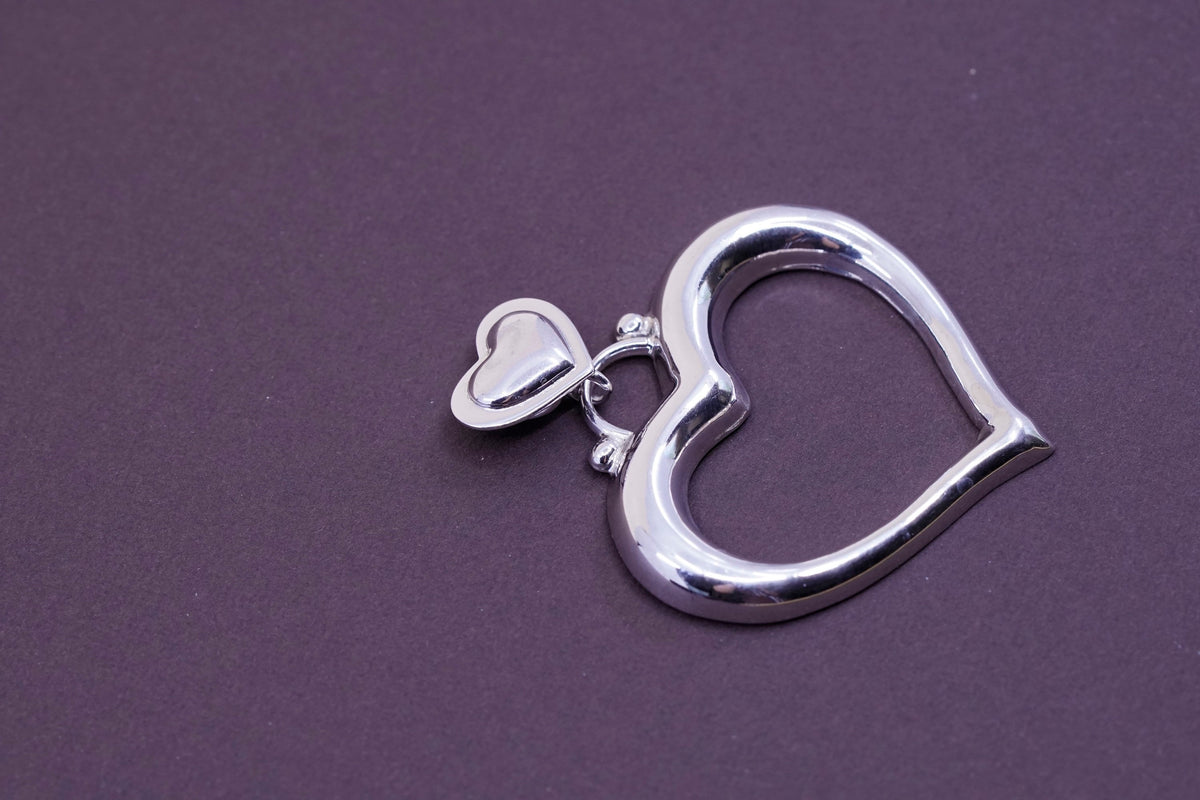 vtg ATI Sterling silver handmade pendant, mexico 925 double heart pendant