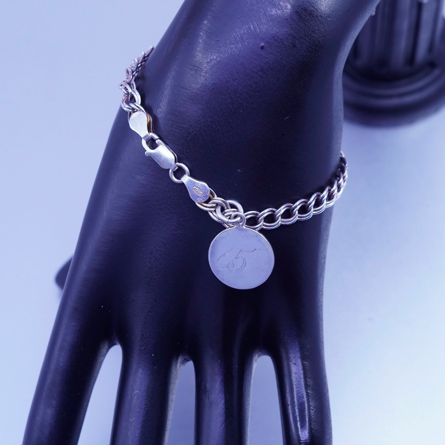 6.5”, Italy Sterling 925 silver handmade bracelet, curb chain initial C charm