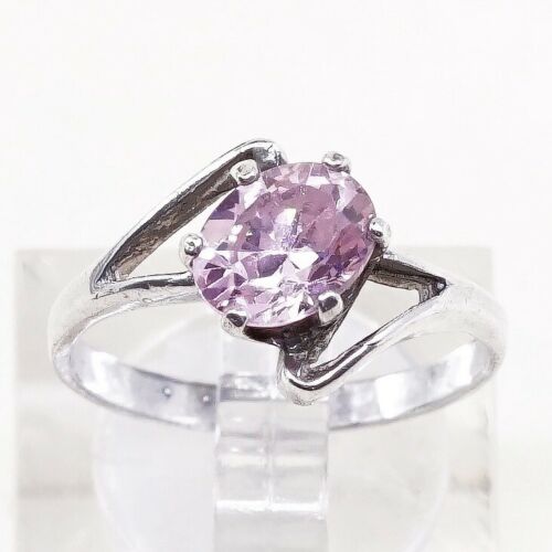 Sz 7.25, Sterling Silver Ring, 925 Silver Engagement Ring W/ pink Crystal