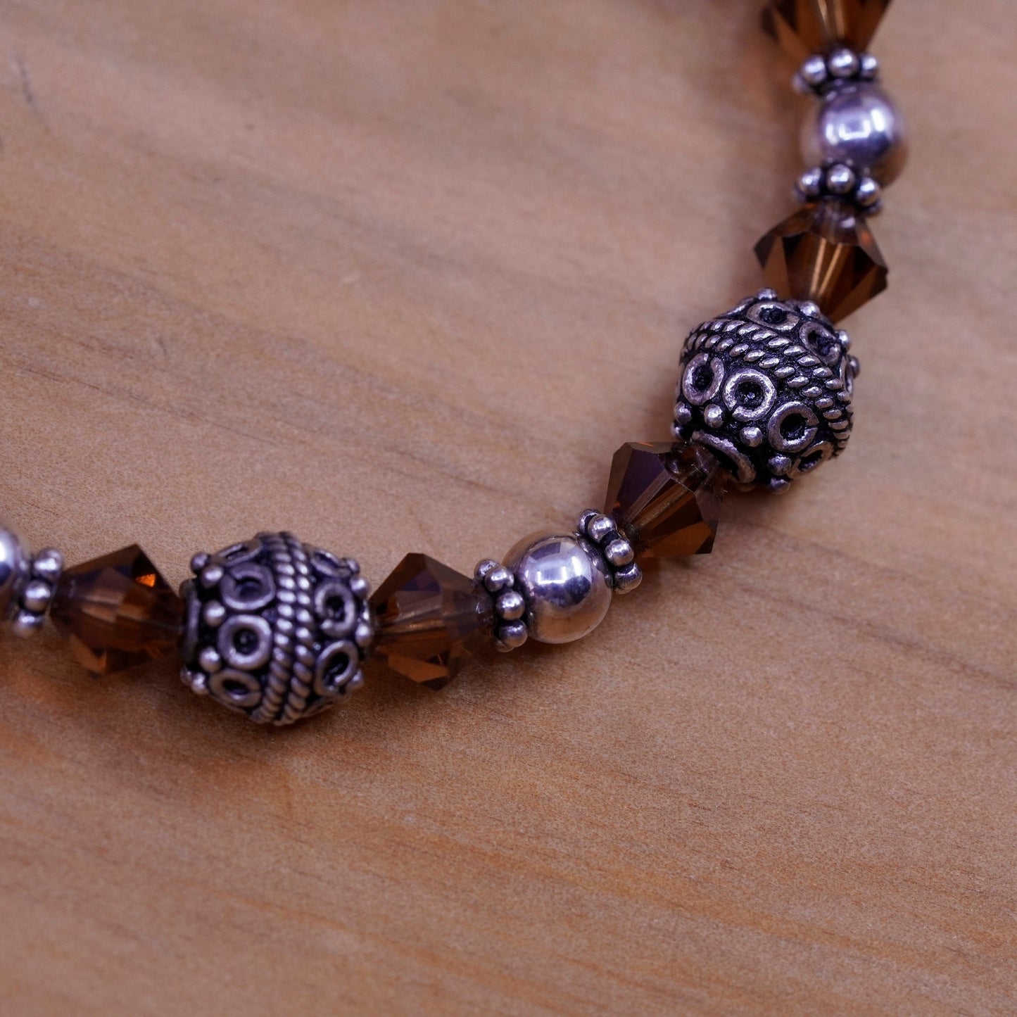 7.25”, modern Sterling silver handmade bracelet, 925 wrap bangle beads crystal