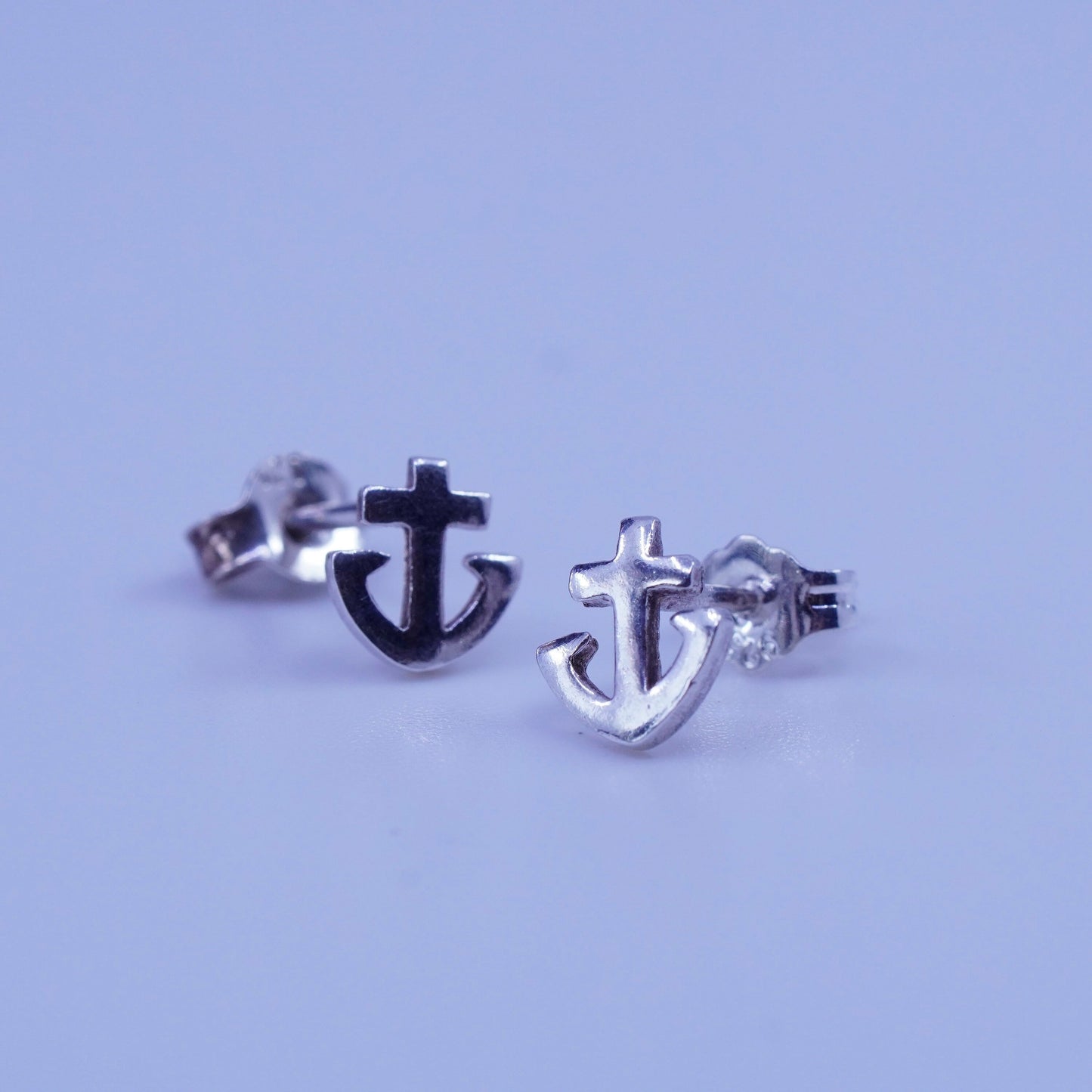 Vintage Sterling silver handmade earrings, 925 anchor studs