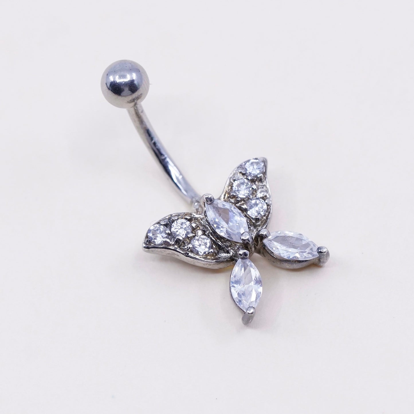 Vintage sterling silver handmade earrings, 925 butterfly with Cz, stamped 925