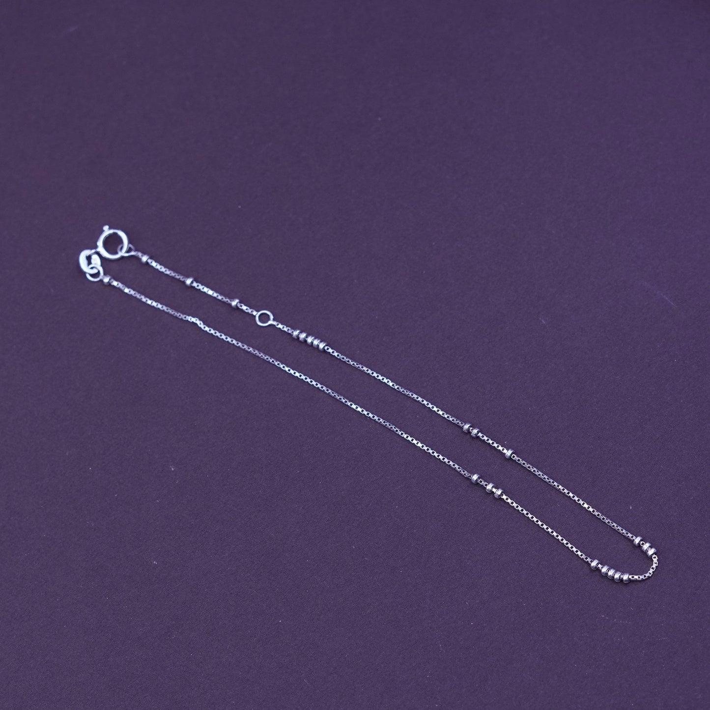 10”, vintage Sterling 925 silver handmade box link bracelet anklet with beads
