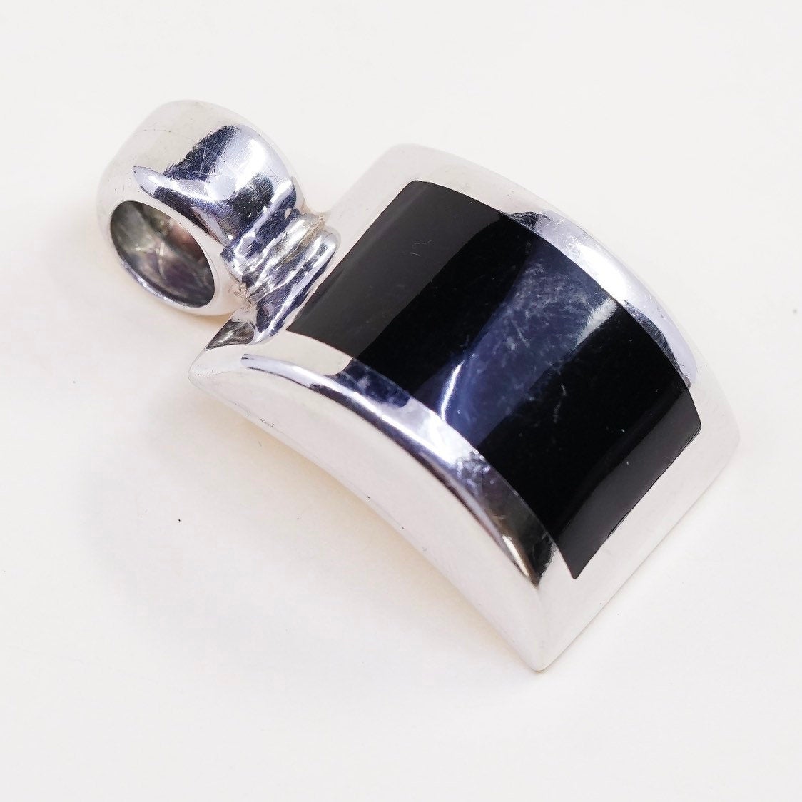 VTG ATI handmade sterling silver pendant, Mexico 925 w/ square black onyx