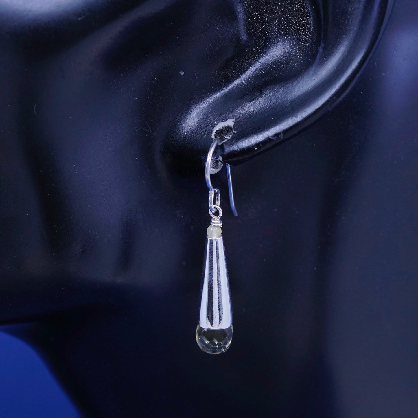 Vintage sterling 925 silver handmade teardrop earrings with citrine beads