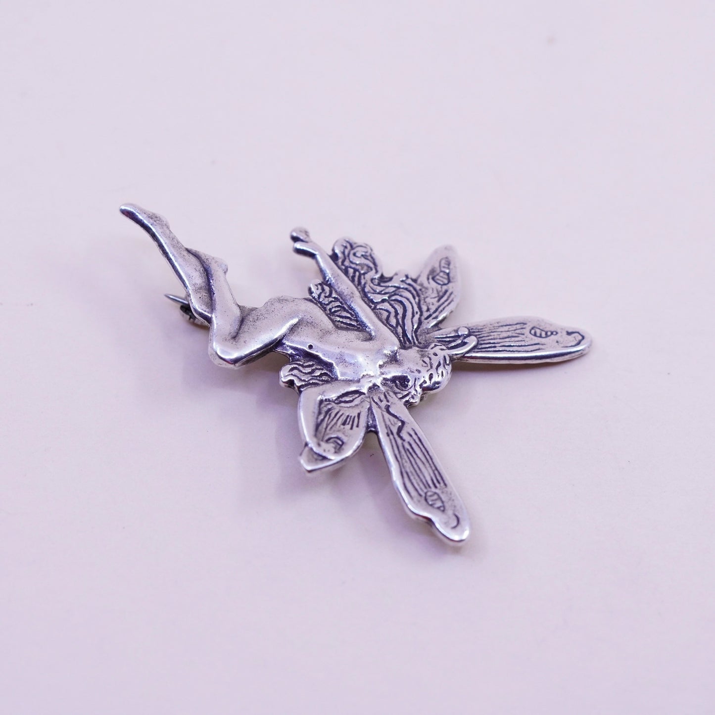 Vintage Sterling silver handmade brooch, 925 fairy pin