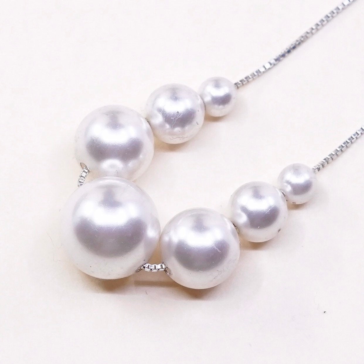 18", VTG FMA Sterling 925 silver handmade graduated pearl beads necklace