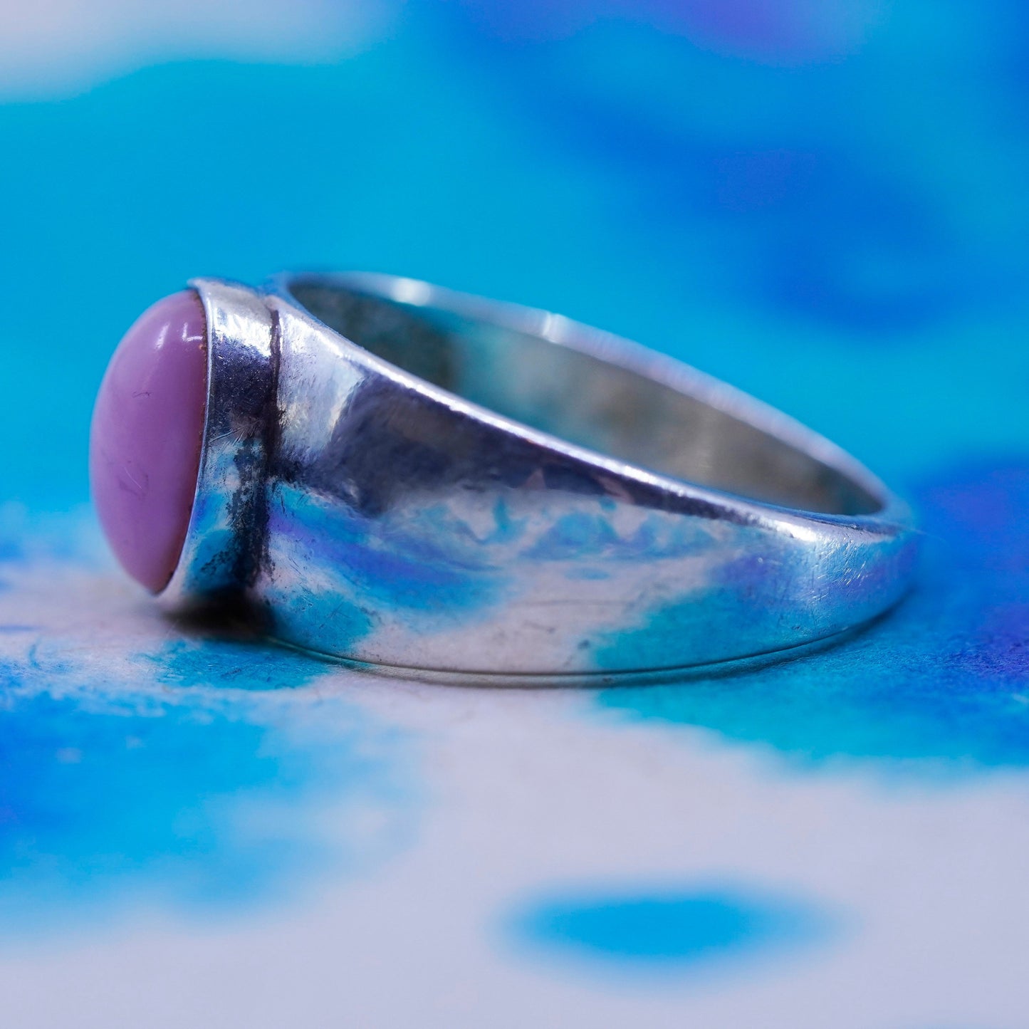Size 6.5, vintage Sterling silver handmade ring, 925 band with pink cats eye