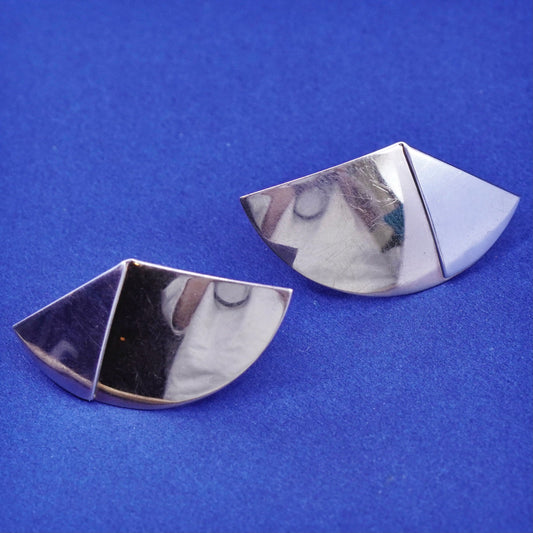 Vintage Ed Levin 14K sterling silver handmade earrings, 925 modern fin studs