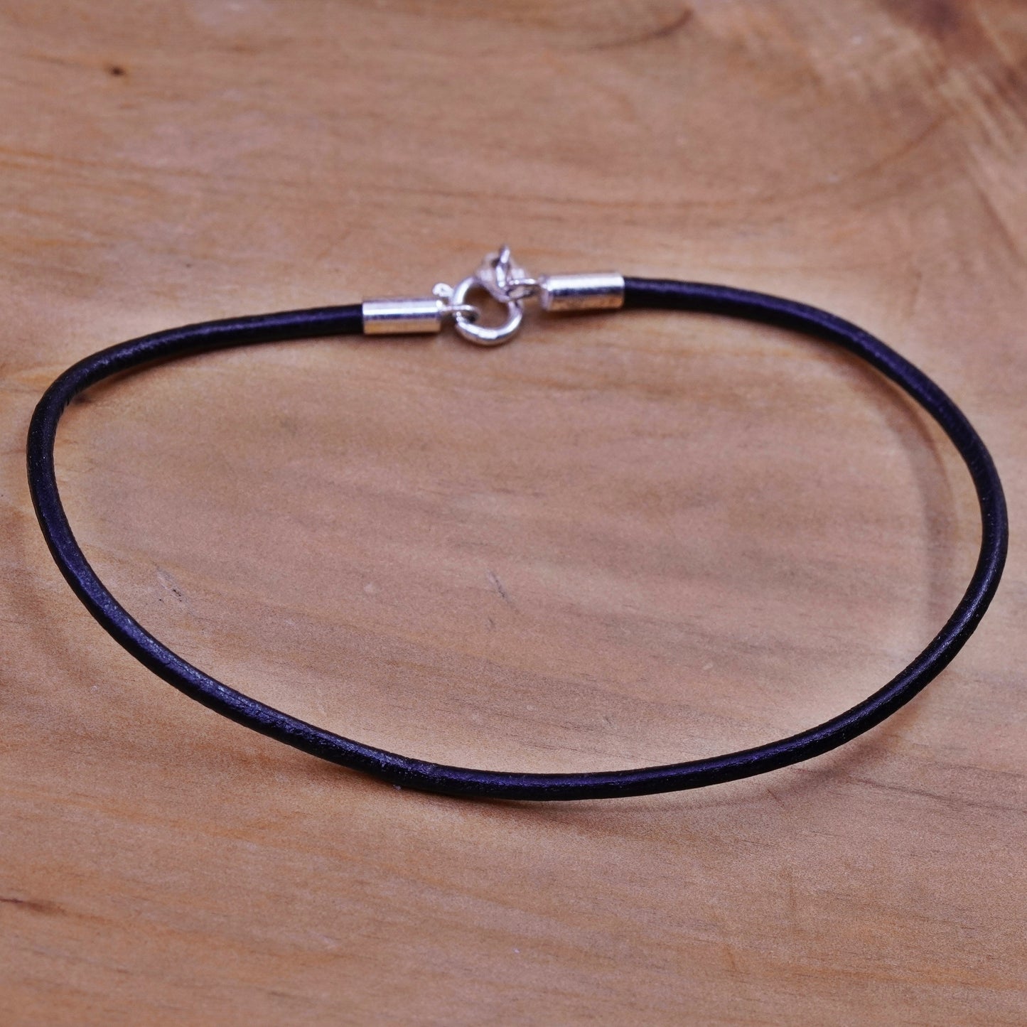 7.75”, vintage black leather bracelet with sterling 925 silver clasp
