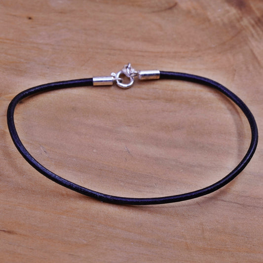 7.75”, vintage black leather bracelet with sterling 925 silver clasp