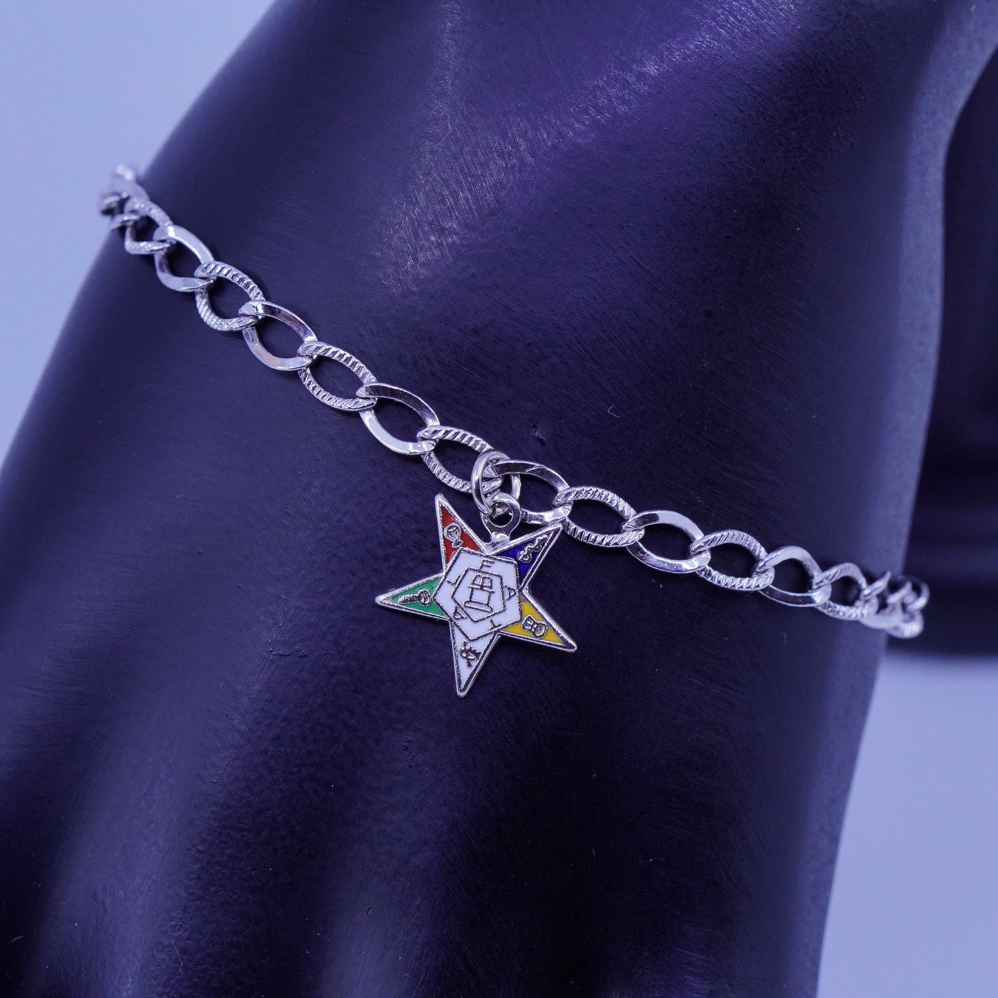 6.75”, Sterling 925 silver handmade bracelet, men’s curb chain with star charm