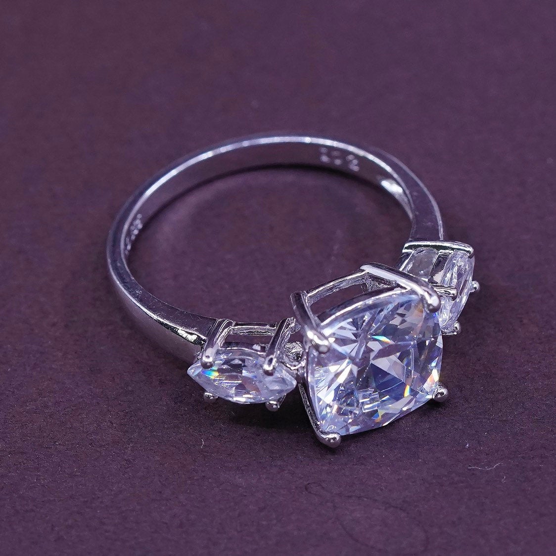sz 8, vtg Sterling silver engagement ring, 925 with cz, stamped 925 Cz