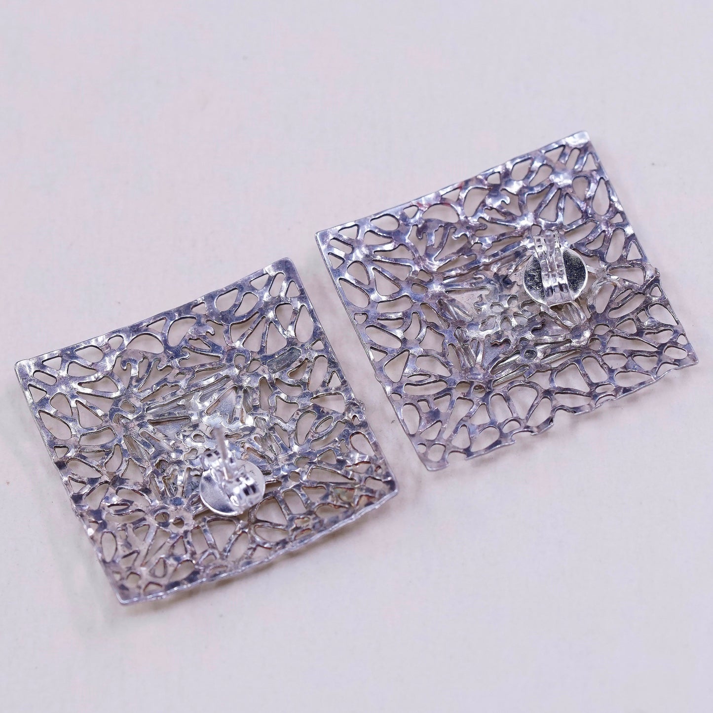 Vintage Sterling silver handmade earrings, 925 studs with filigree details