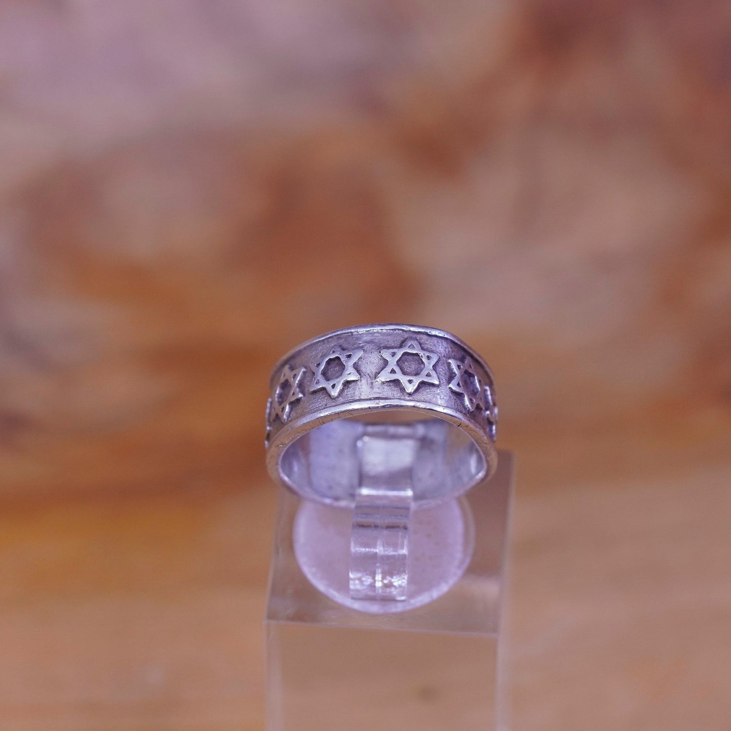 Size 4.75, vtg hopi Sterling silver handmade ring 925 relief star hexagram band
