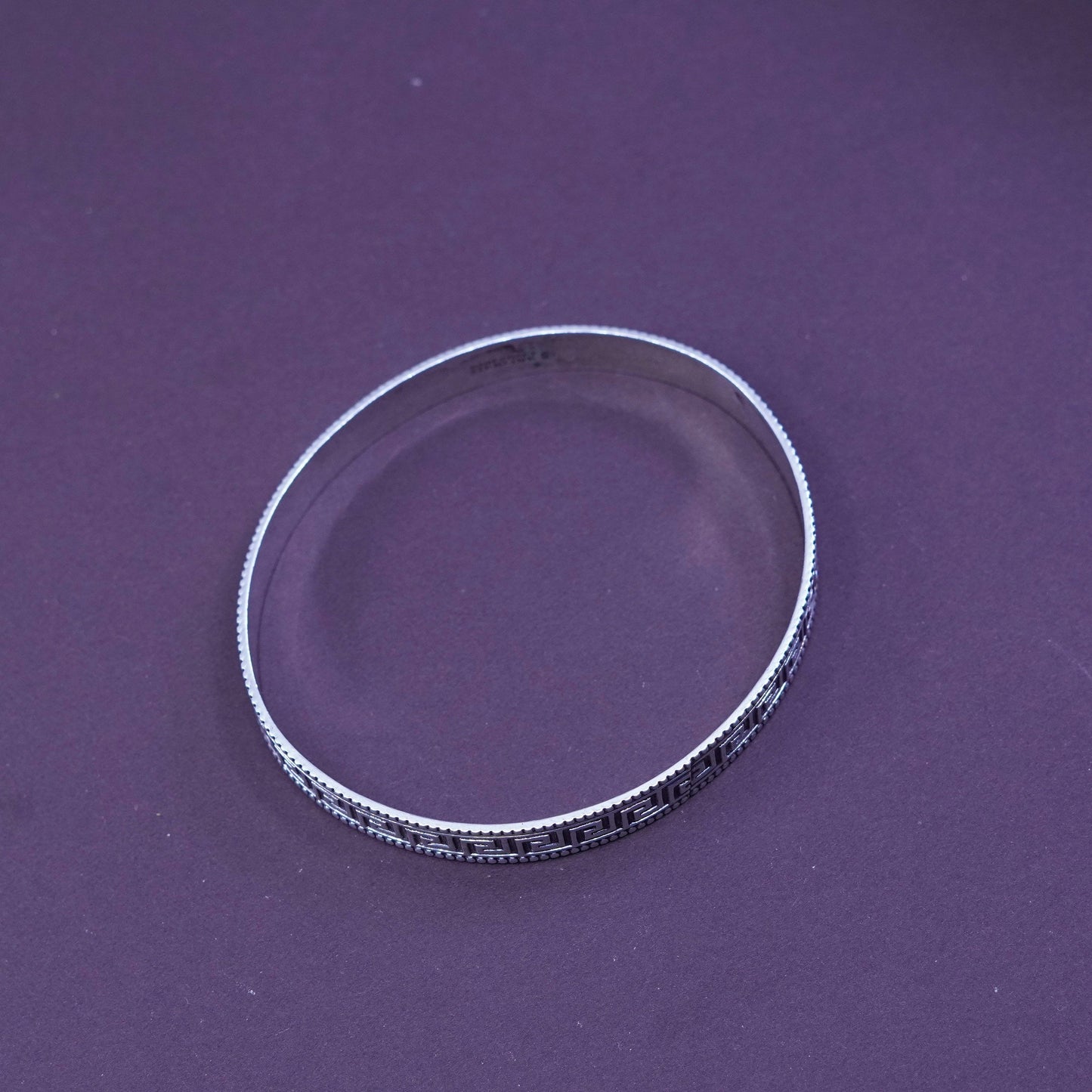 8”, Vintage Sterling silver handmade bracelet, 925 green key bangle