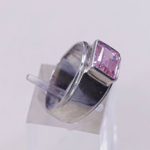 Sz 5.75, Vtg Sterling Silver Handmade Ring, 925 Silver W pink Cz, Stamped 925