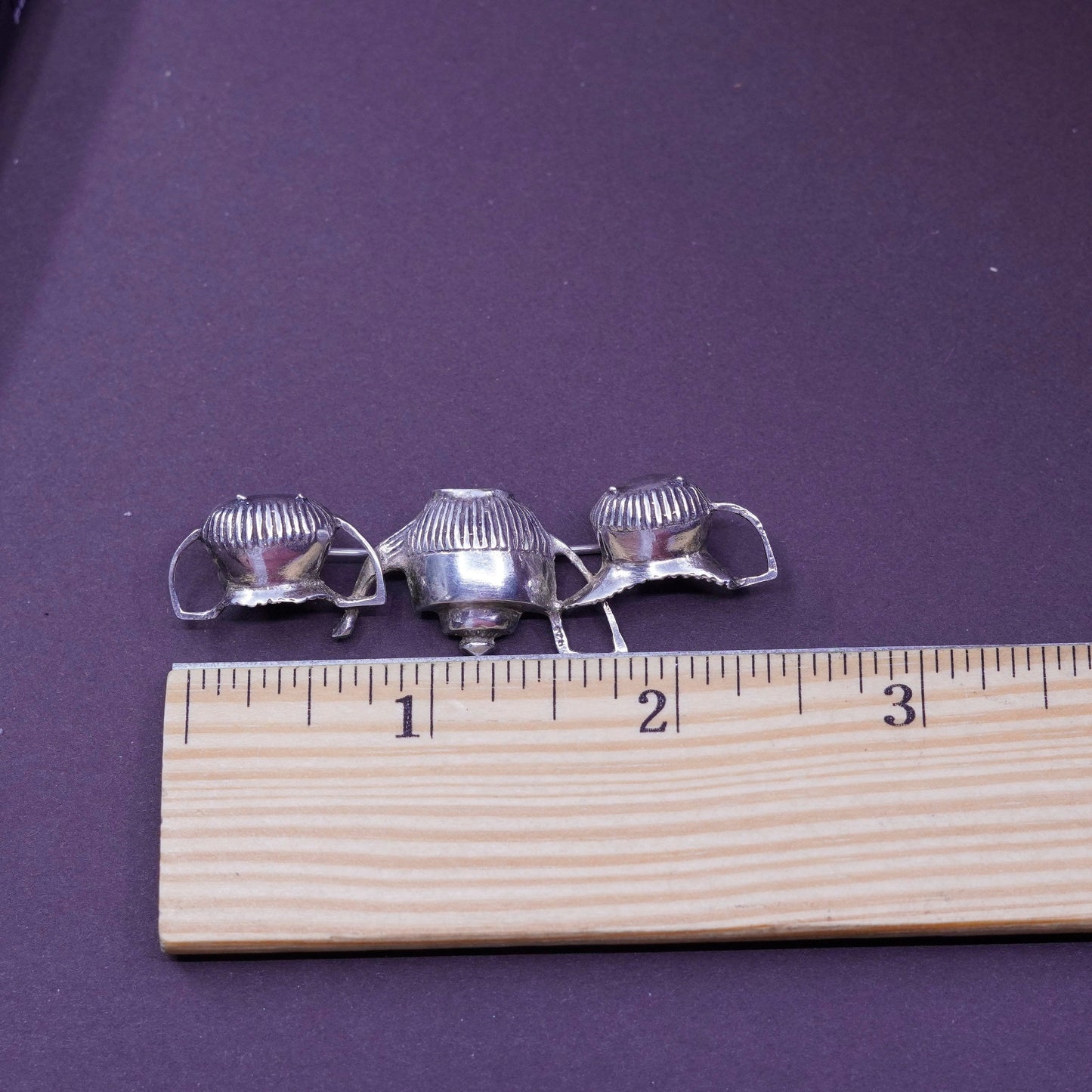 Vintage museum sterling 925 silver Victorian Teapot set pendant brooch