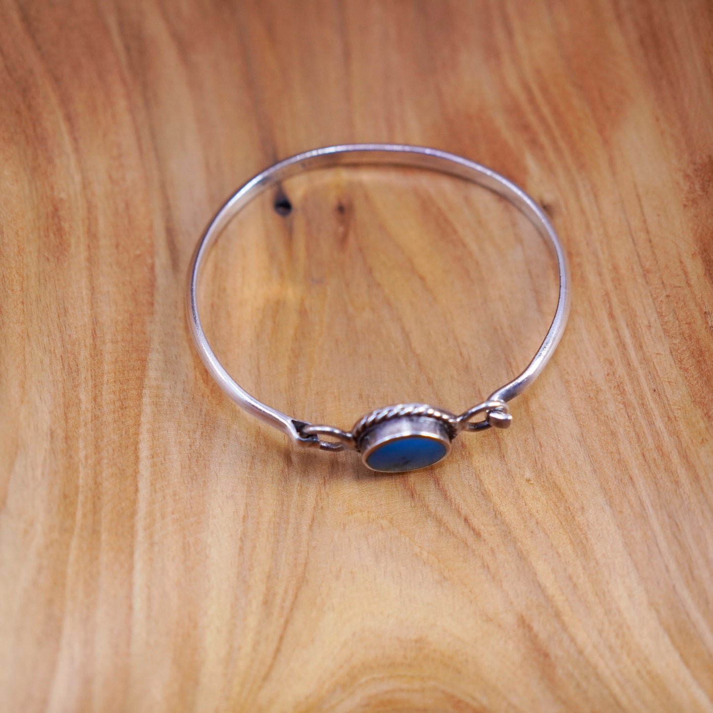 7.5”, Sterling silver handmade bracelet, Mexico 925 hinged bangle turquoise