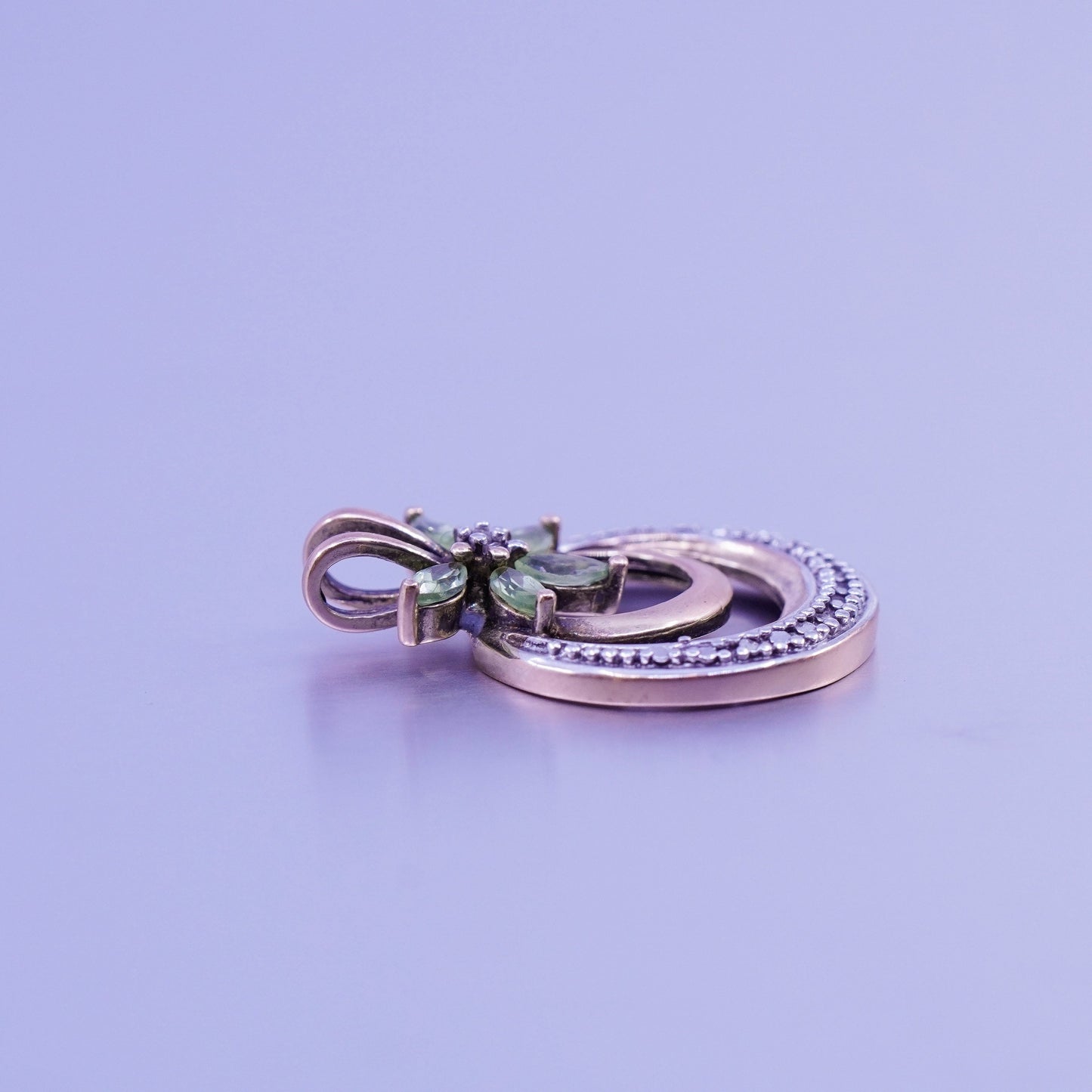 antique vermeil gold over sterling 925 silver circle pendant peridot diamond