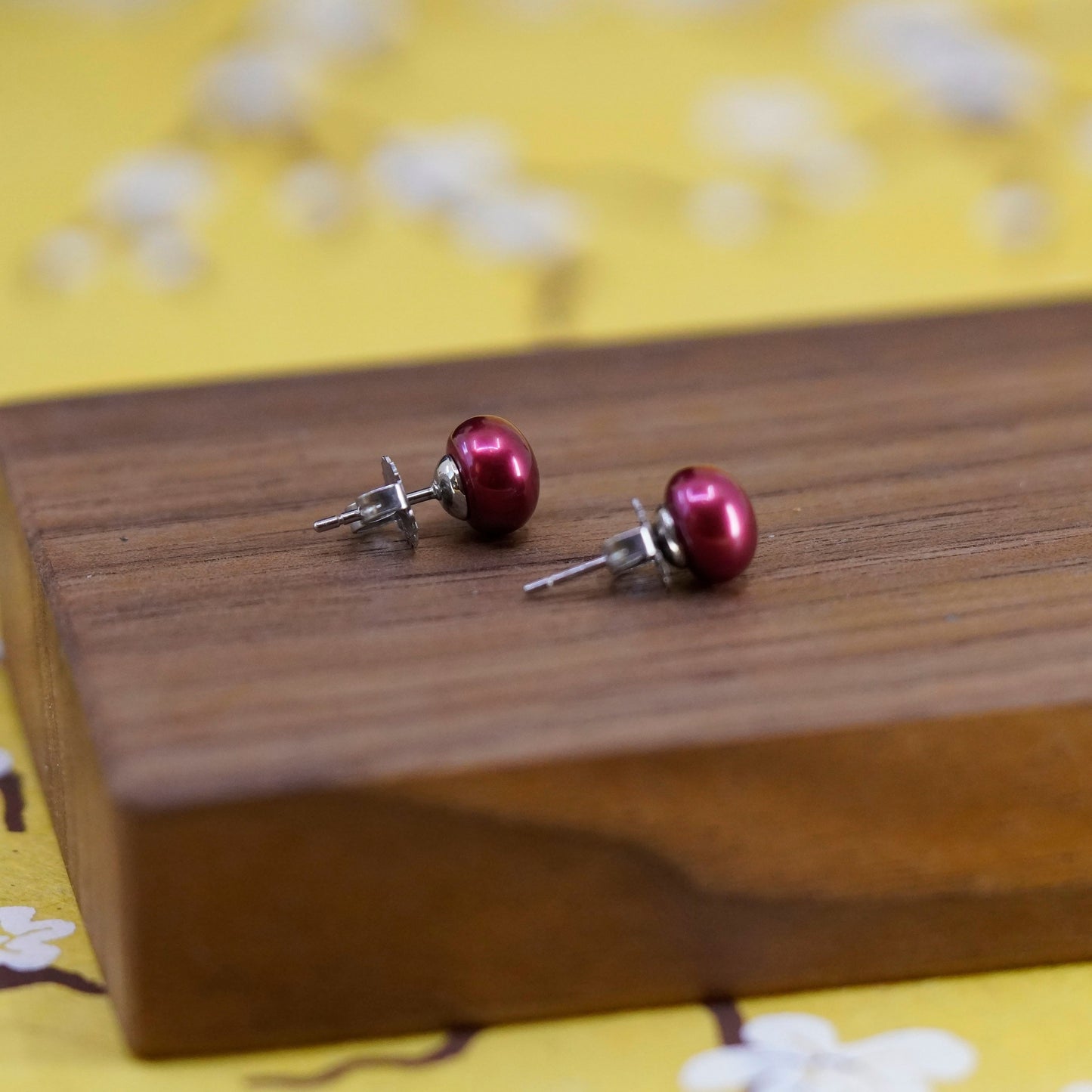 Vintage Sterling silver handmade earrings, 925 studs with red pearl