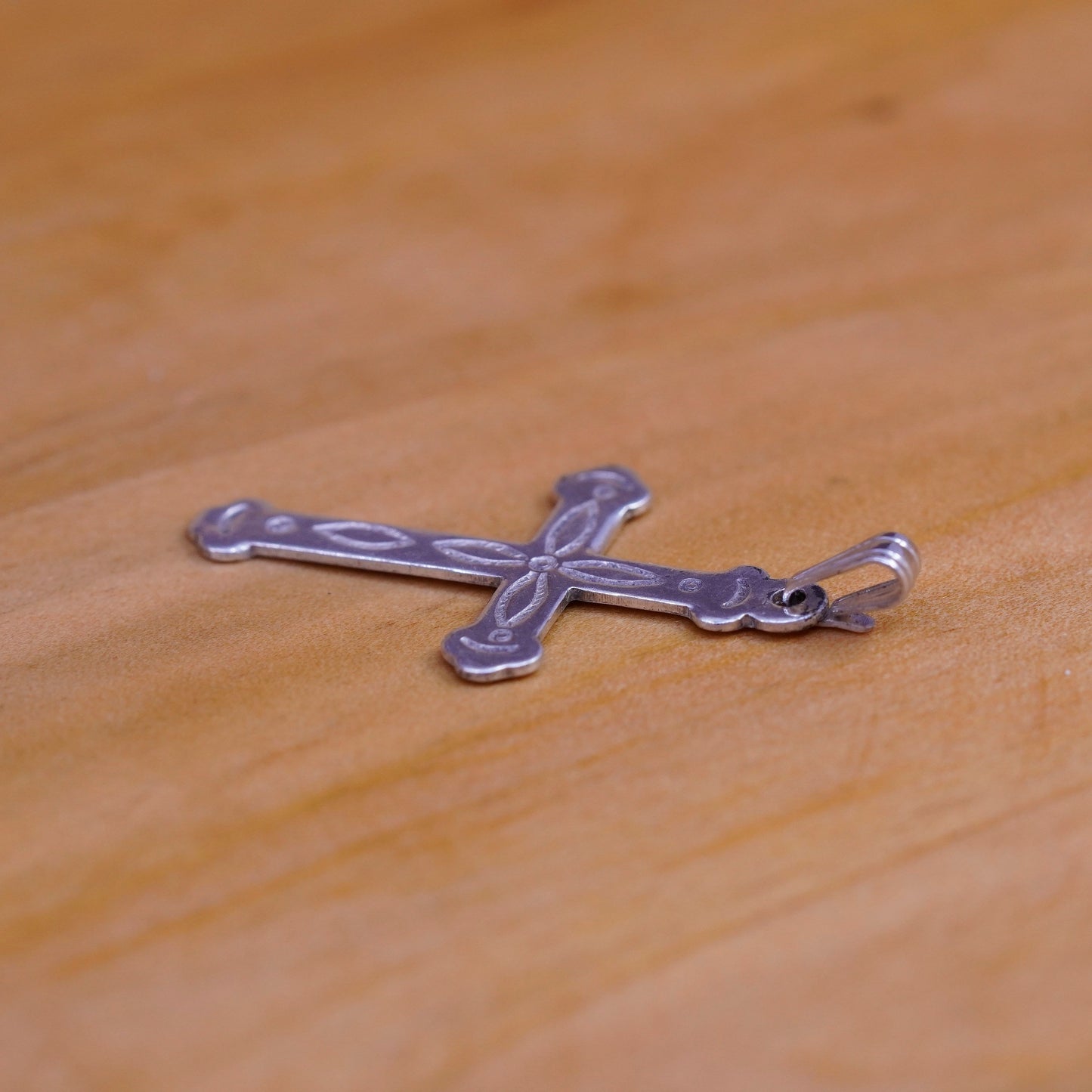 Vintage Sterling silver handmade pendant, 925 textured cross