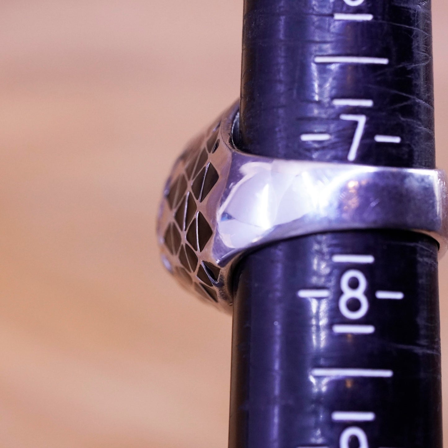 Size 8, vintage Sterling 925 silver handmade stackable ring with obsidian inlay