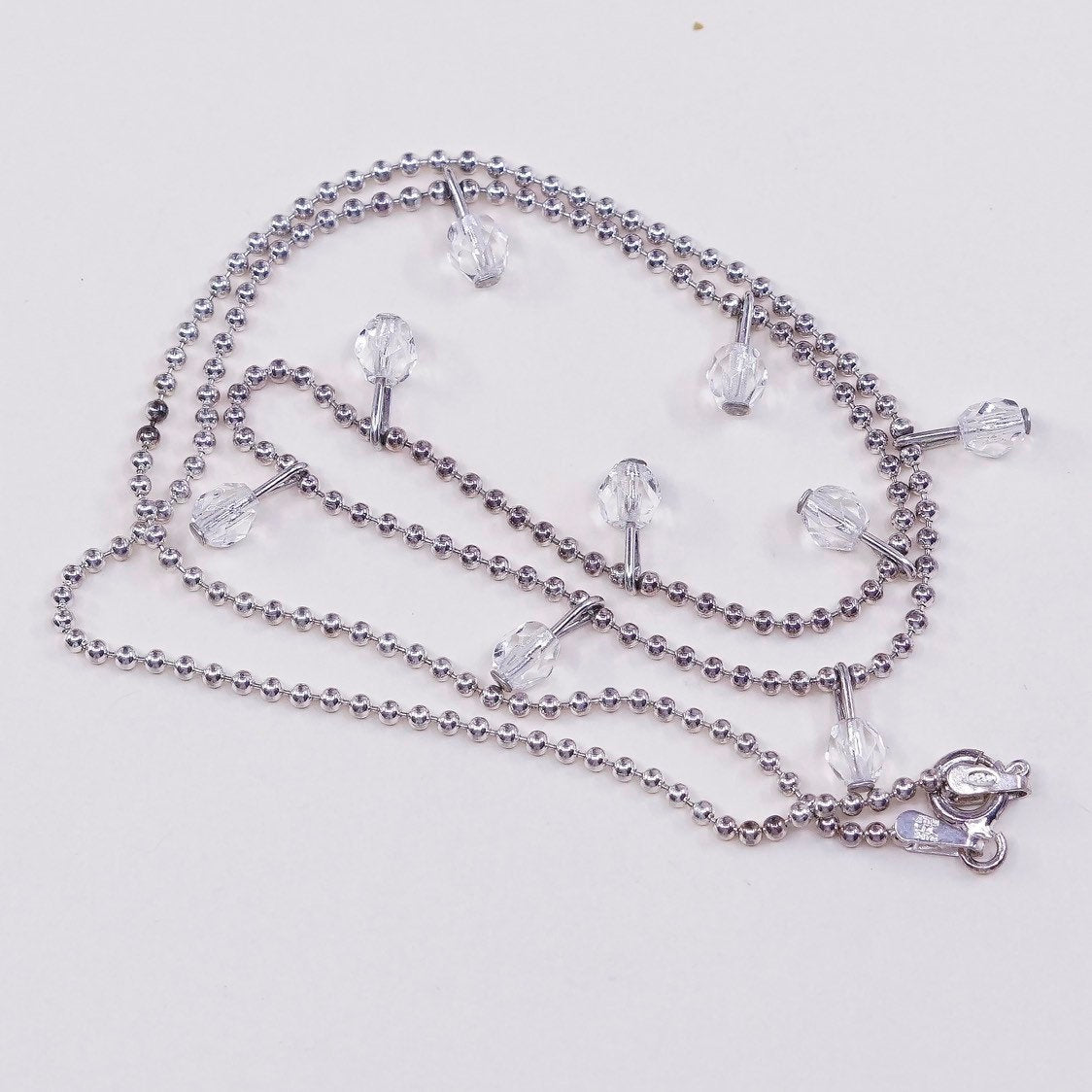 17", sterling silver necklace, beads pendant w/ beads chain, crystal beads