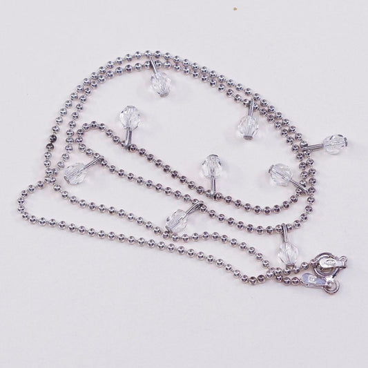 17", sterling silver necklace, beads pendant w/ beads chain, crystal beads